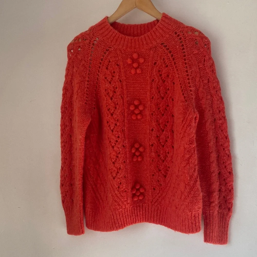 J. Crew M Cable-Knit Pointelle Sweater